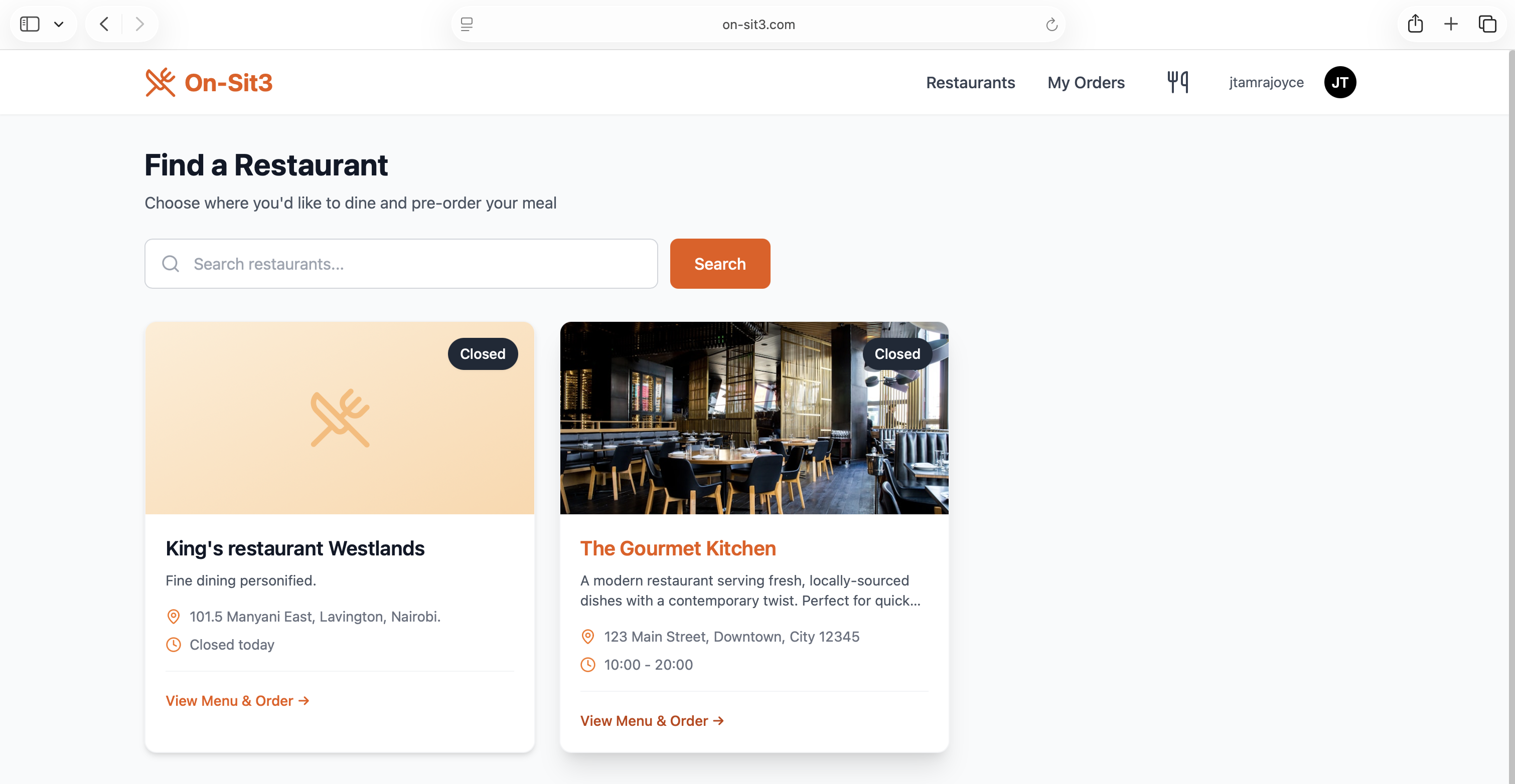 On-Sit3 - Restaurant preorder platform